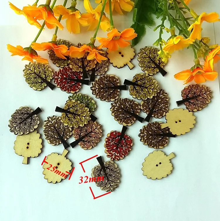 

Free Shipping 40 Random Mixed Wood Buttons Sewing Scrapbooking 2 Holes Leaves Shaped 32*25mm Decorative Scrapbooking Supplies