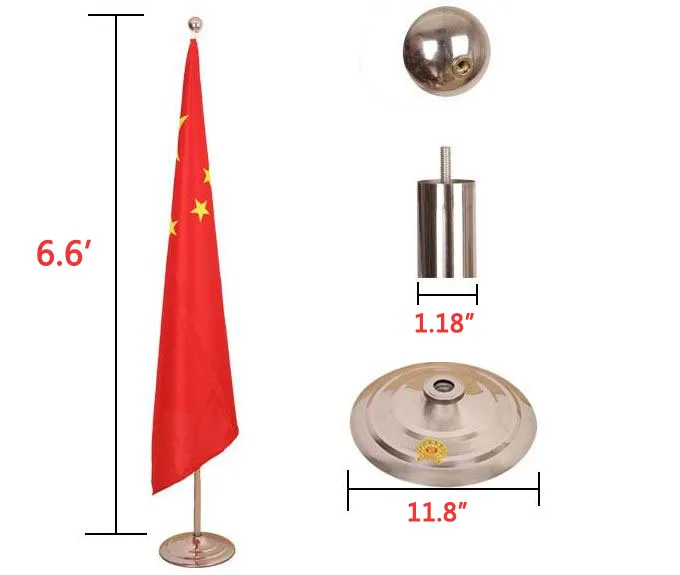6,6 футов крытый по всему миру Национальный флагшток с стоячим базовым напольным типом необходимый для офиса выставки 2 м летающий флаг