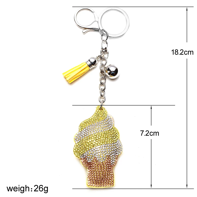 Ручной работы в форме мороженого брелки сплав кожа кисточкой автомобильный брелок со стразами porte clef для женщин сумка кулон подарок