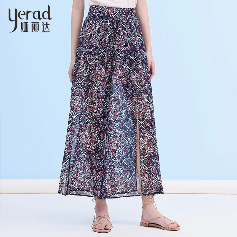 YERAD Women Vintage Floral Print Wide Leg Pants Bohemian