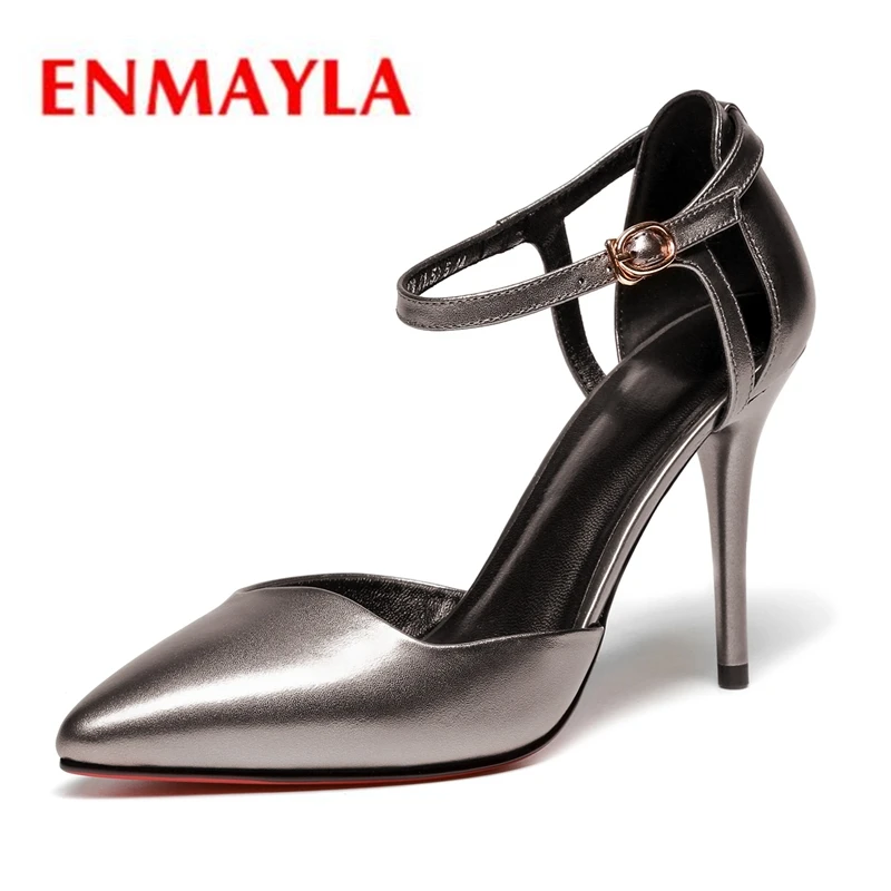 

ENMAYLA Casual Pointed Toe Genuine Leather Thin Heels Womens Shoes Heels Sapato Feminino Sexy Heels Size 34-39 ZYL2332