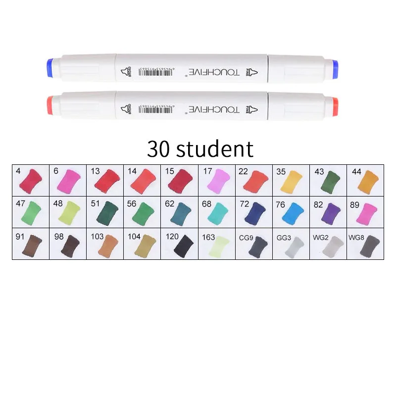 TOUCHFIVE 168 цветов художественные Маркеры Набор ручек с двойной головкой ручка для рисования манга маркер для окрашивания выдвижных ящиков поставки Студенческая ручная краска - Цвет: WHITE-30STUDENT
