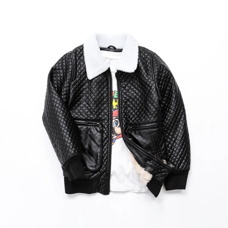 

HOT Sale Black PU leather Kids Boys Jacket 2017 New Winter Faux Leather for Boys Children's Plus Velvet Warming Jacket Coats