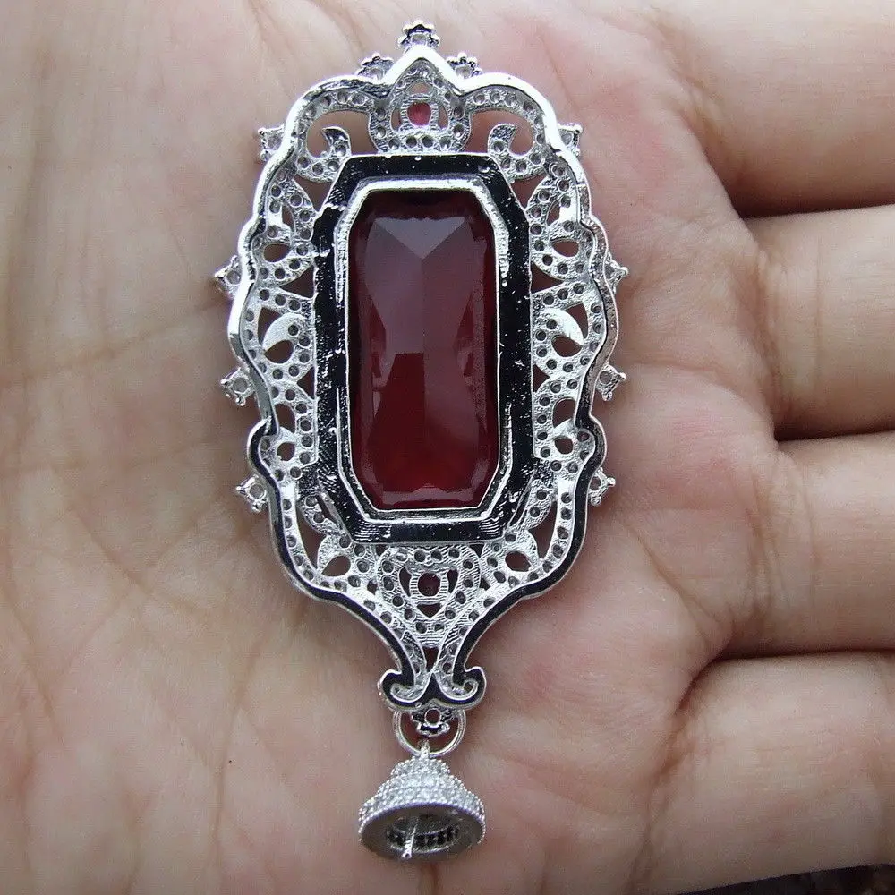 CP016 1 шт 30x60 мм серебро красный проложили CZ ожерелье Кулон DIY ювелирных изделий