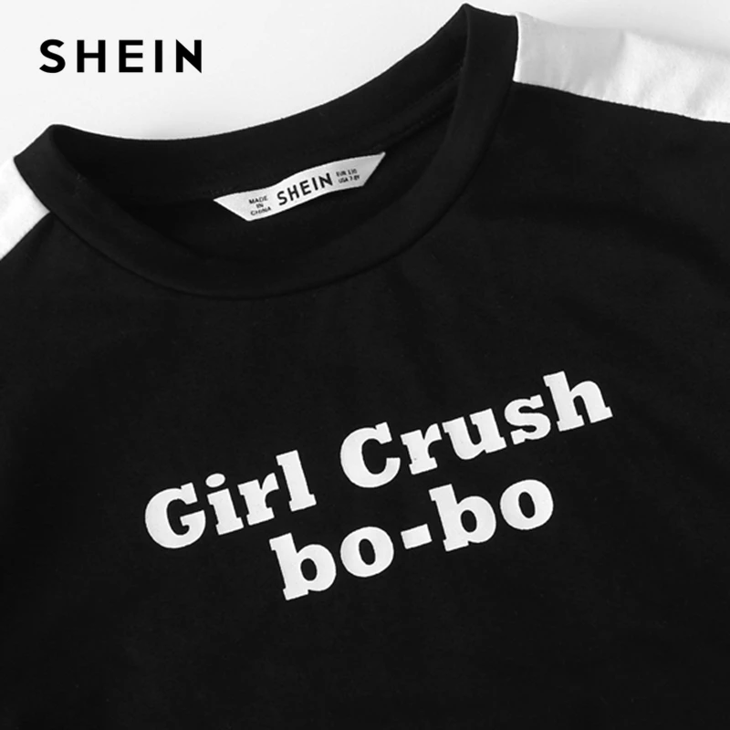 SHEIN/Черный Повседневный Топ с буквенным принтом и юбка для девочек; комплект из двух предметов; детская одежда; коллекция года; Весенний комплект детской одежды с длинными рукавами