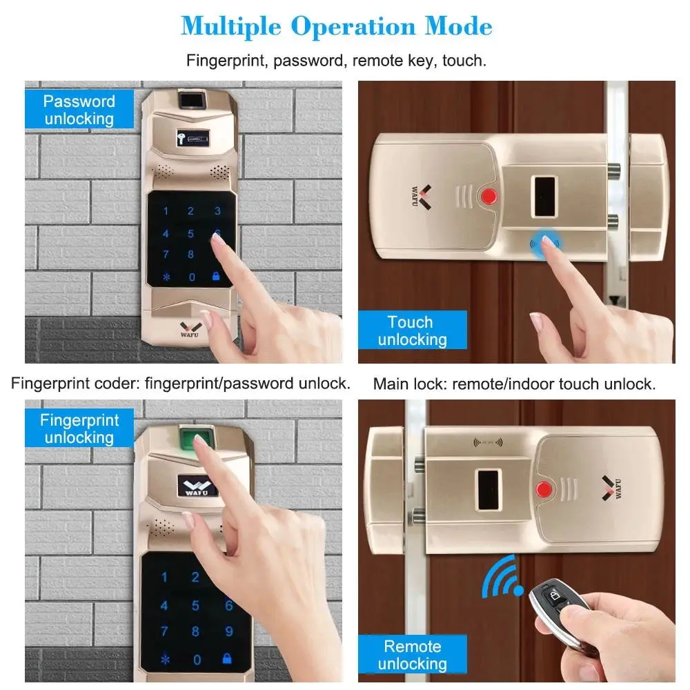 WAFU беспроводной умный Невидимый отпечаток пальца Дистанционное запирание Keyless Entry дверной кодовый замок противоугонные замки с панель дверного замка для отпечатка пальца