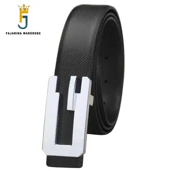 

FAJARINA Men's Fashion Quality Cow Skin Genuine Leather Belt Men Cowhide Smooth Style 3.3cm Width Belts Slivery Buckle LUFJ765