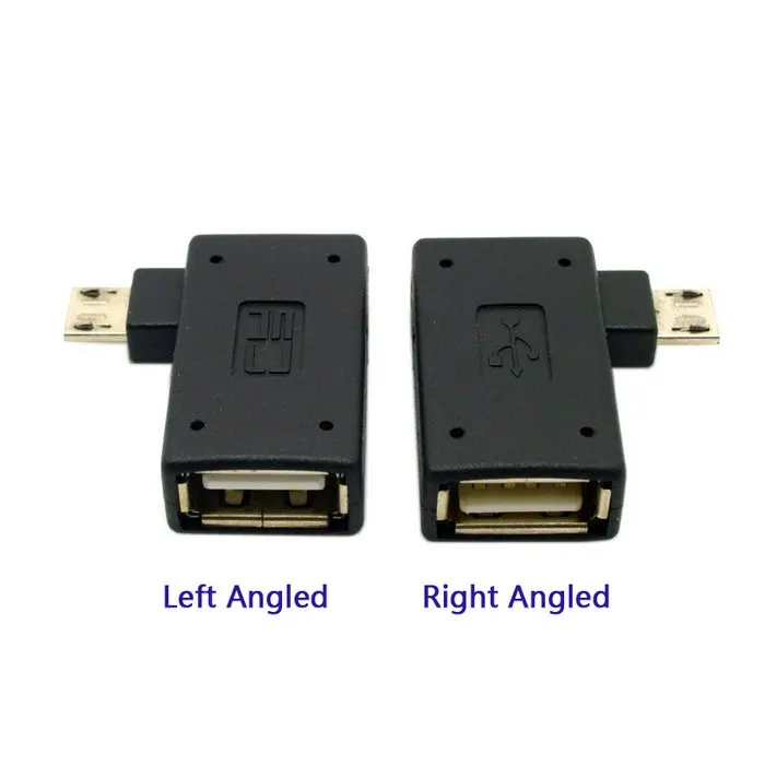 

CYDZ 2pcs 90 Degree Left & Right Angled Micro USB 2.0 OTG Host Adapter with USB Power for Cell Phone & Tablet