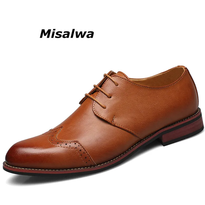 preço Misalwa Brogue Oxford Modern Lace up Divisão dos homens Clássico Forrado Vestido de Negócios Sapatos Para Homens de Couro Preto Designer de Marrom flats