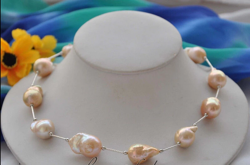 

shipping z5002 28mm pink baroque KESHI REBORN PEARL silver NECKLACE