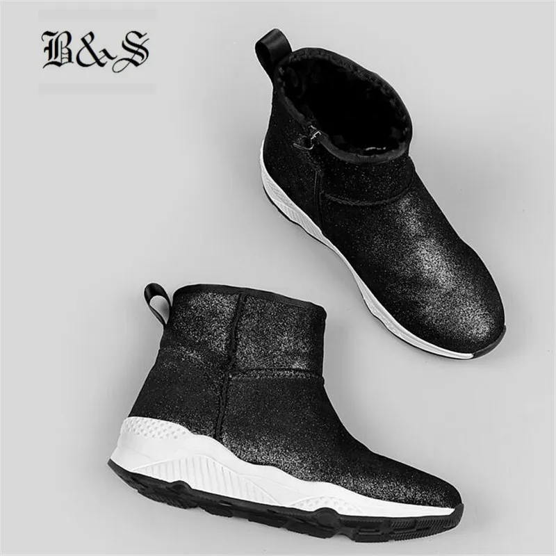 Black& Street Women Real Fur Winter snow Boots shearling causal trainer waterproof genuine leather handmade snow B