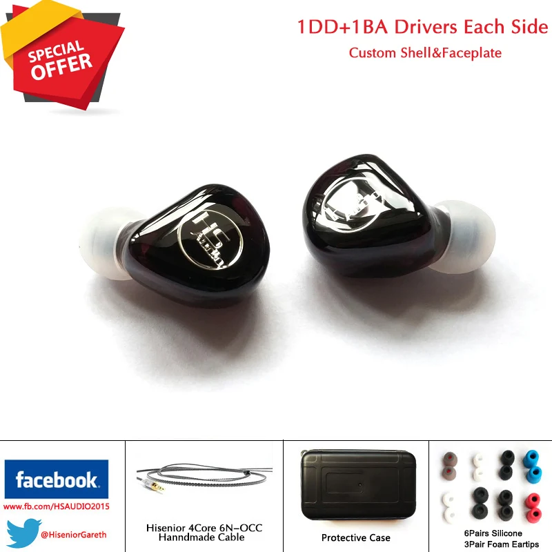 

Hisenior H1+ Hybrid 1DD+1BA Unit Universal-Fit UIEM In-Ear Monitor Noise Cancelling Custom Earphone Free Shipping