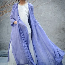 Высококачественное женское летнее хлопковое и льняное пальто, предотвращаемое баской, уложенный халат для медитации, kung fu zen hanfu, розовый/синий/фиолетовый