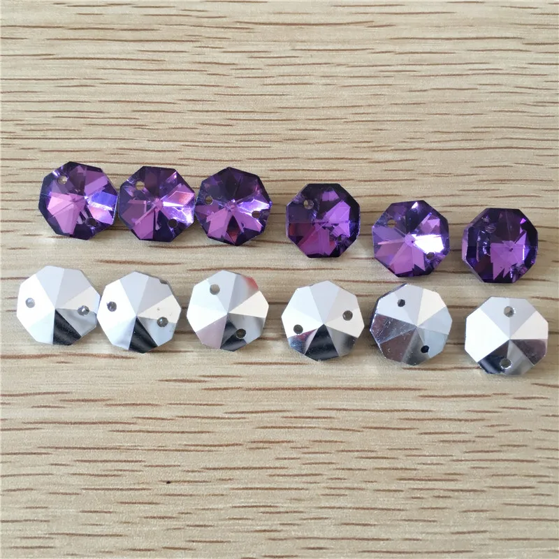 

8 faceted 50pcs 14mm Crystal Octagonal beads in two holes for chandelier, diy beads curtain accessories wedding/party decoration