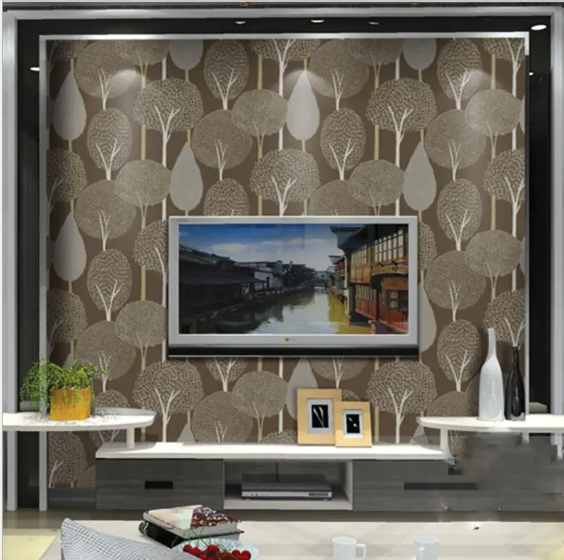 Waliicorners Modern minimalist embossed forest non-woven wallpaper 3D flocking Scandinavian hot forest bedroom video wallpaper 11 QQ20180411234402