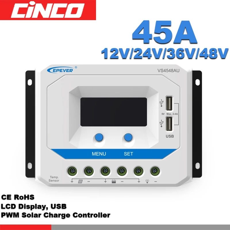 

VS4548AU 45A 12V/24V epever solar controller LCD display 5VDC doubel USB output for mobile phone charge