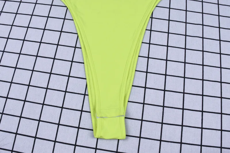 BOOFEENAA Neon Green Sexy One Piece Bodysuit Women Fluorescent Turtleneck High Cut Long Sleeve Thong Bodysuits Streetwear C70I85 crotchless bodysuit