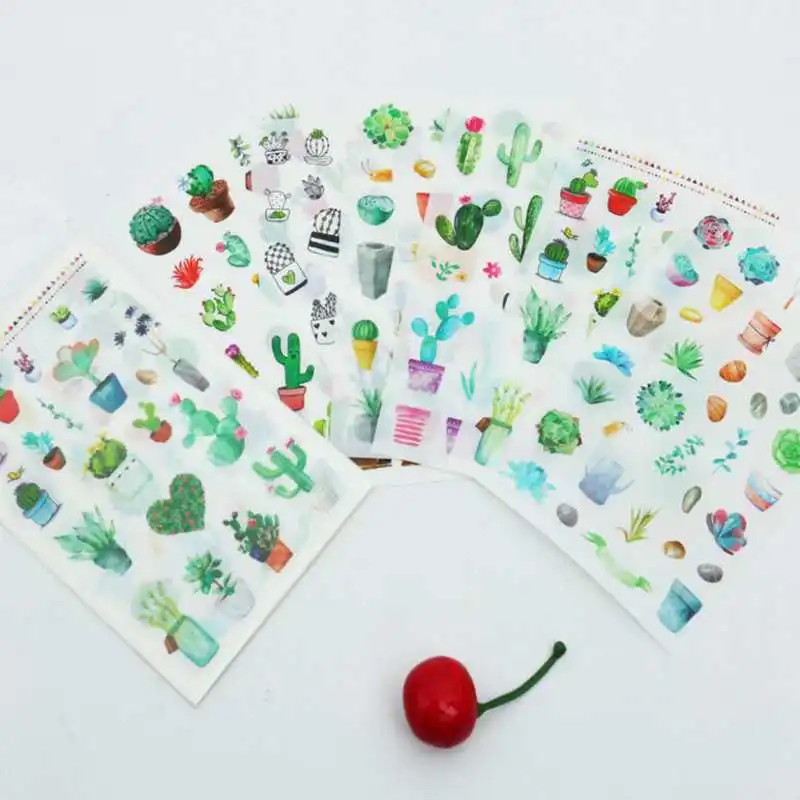 

6 Pcs/Pack Flower Green Cactus Plant Stickers DIY Diary Album Scrapbooking Label Sticker Toys For Children Gift