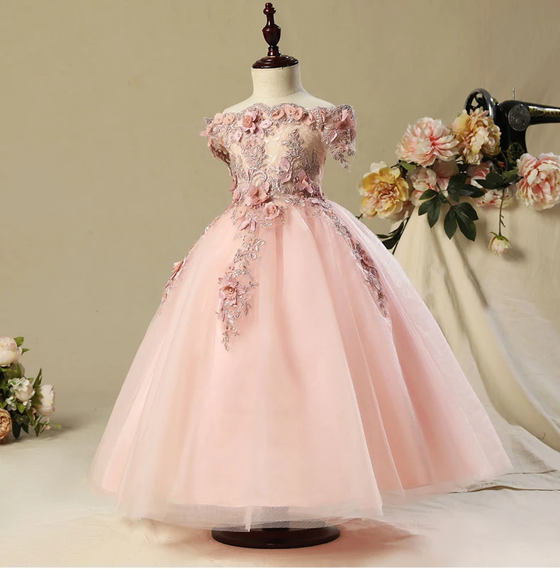 Платья для первого причастия с открытыми плечами для девочек; Vestido Daminha Casamento; роскошное бальное платье; розовое платье из органзы с цветочным узором для девочек