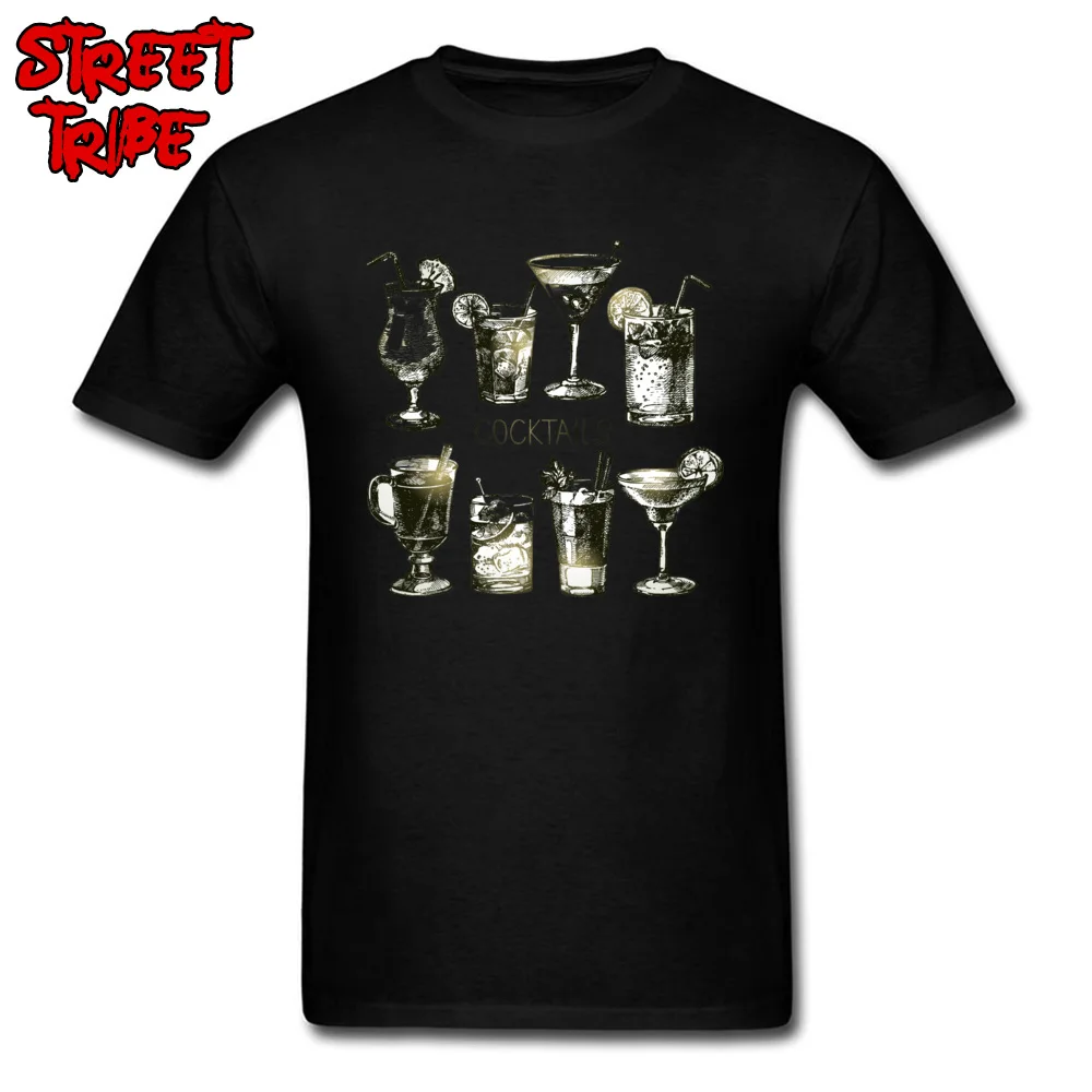cocktail martini alcoholic drink Camisa Tops Shirt Short Sleeve for Male Cotton Fabric Crewneck T-Shirt Design Tshirts Fashion cocktail martini alcoholic drink black