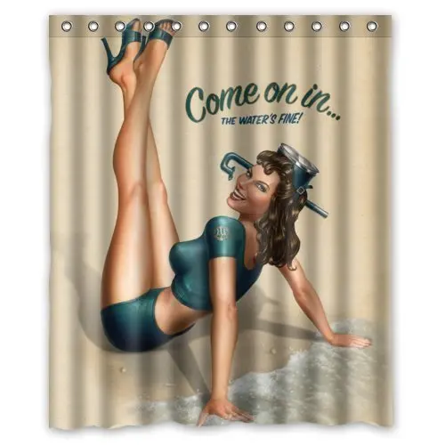 

RETRO "PIN UP GIRL-COME ON IN" Custom Polyester waterproof Bath Shower Curtain Rings Included 60" x 72"