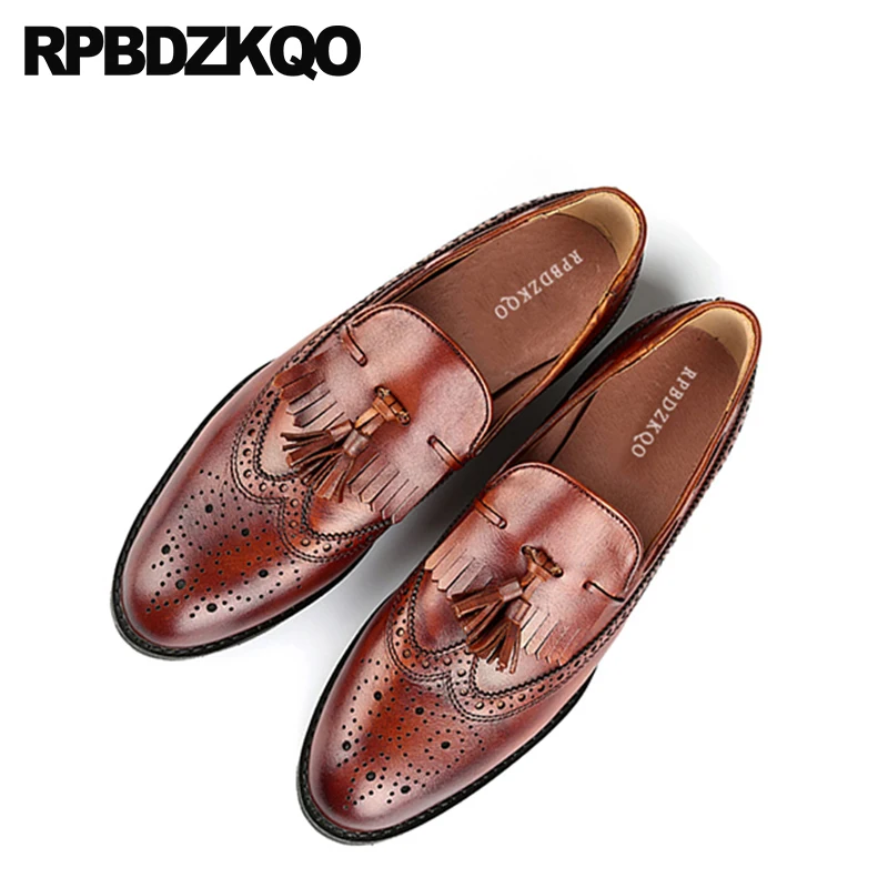Ботинки Wingtip мужские из натуральной кожи праздничные туфли ручной работы для