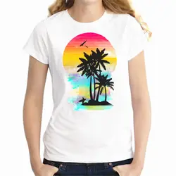 Новая женская футболка с пальмой, солнечным пляжем, футболка с короткими рукавами для девочек, Harajuku, футболки в стиле хип-хоп