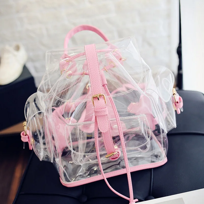 Summer Women Transparent Backpack Clear Plastic Travel Mochila Girls