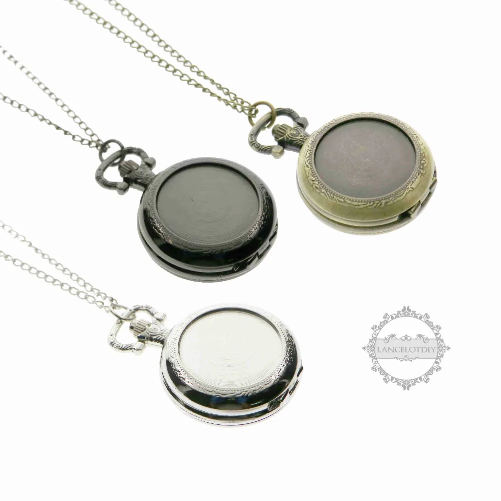 

25mm round setting size bezel silver,gun black bronze vintage antiqued pocket watch movement pendant charm DIY necklace 6390389