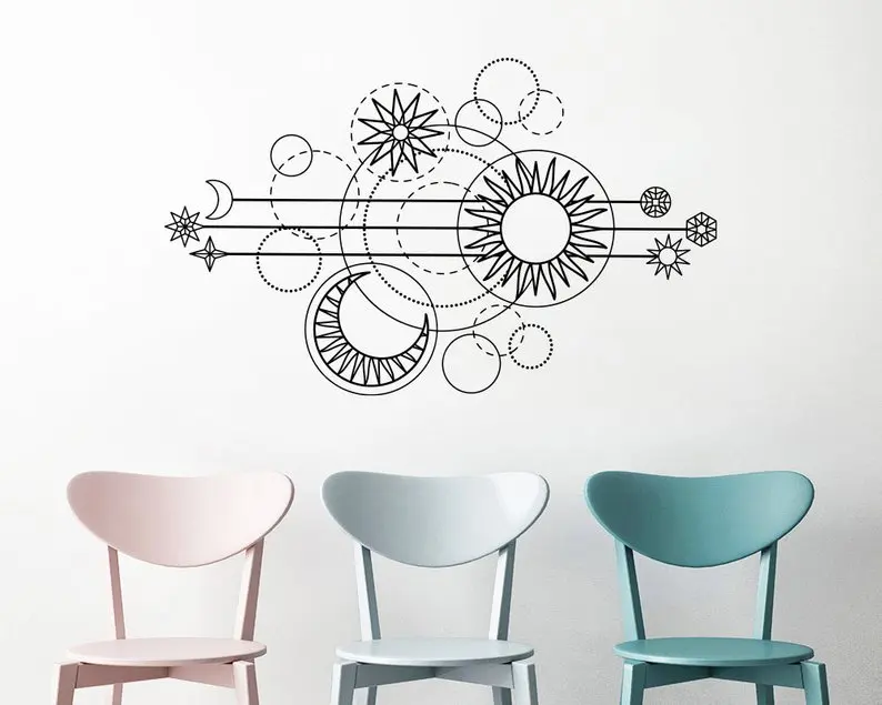 

Geometric Moon Phase Wall Decal Gold Moon Phase Sun Decal Moon Wall Decal Bedroom Living Room Home Art Deco Wallpaper 2WS42