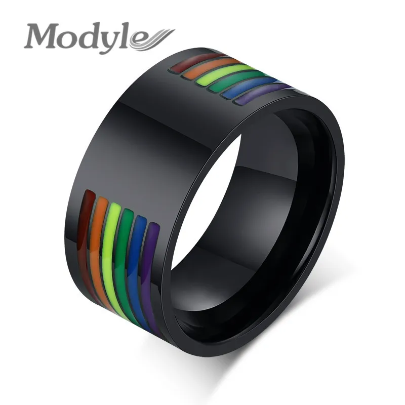 Mostyle 2020 новинка 10 мм Эмаль из нержавеющей стали радужные линии ЛГБТ кольцо
