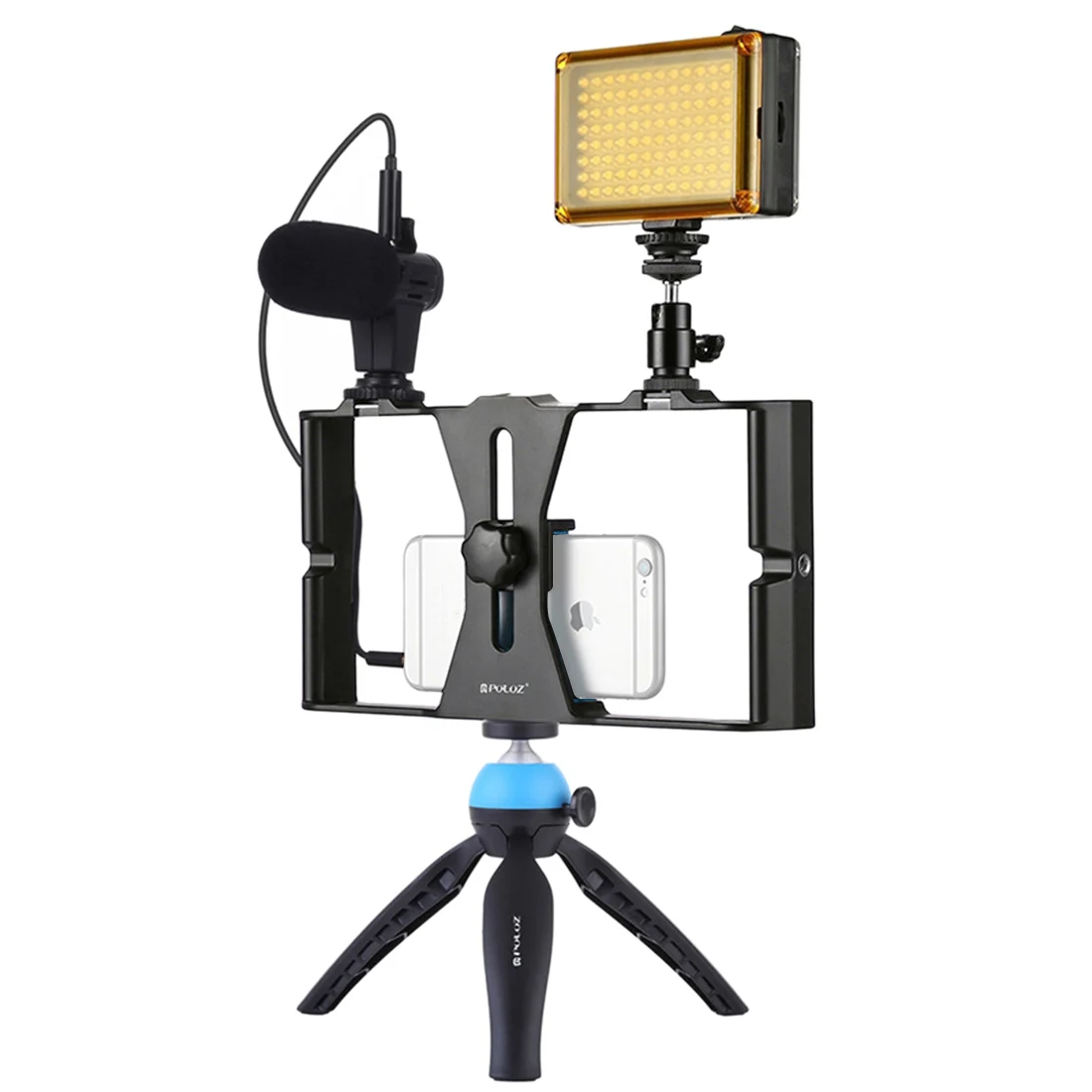 

PULUZ Mobile Phone Rabbit Cage Camera Support Bracket Set with LED Microphone Tripod for Live Broadcast Micro-movies - Blue
