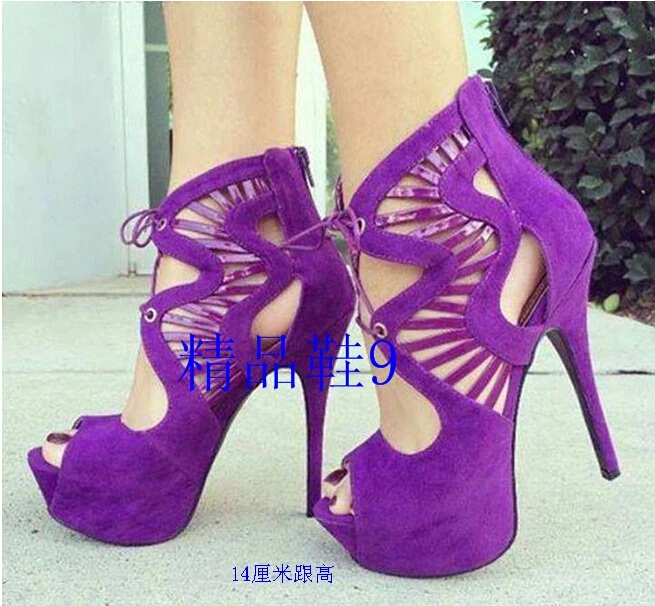 Suede 14CM High Heels Summer Gladiator Sandals Women Peep Toe 2015 Shoes Woman Fretwork Ankle Botas Platform | Обувь