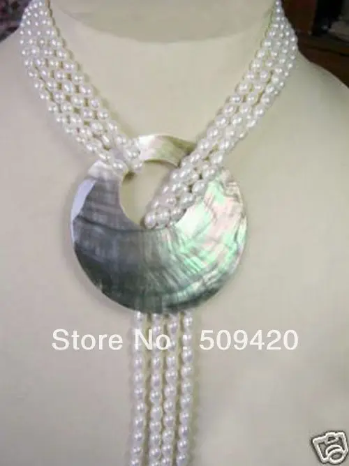 

Free Shipping >NEW-2 row Cultured White Pearl Necklace Shell Pendant 50