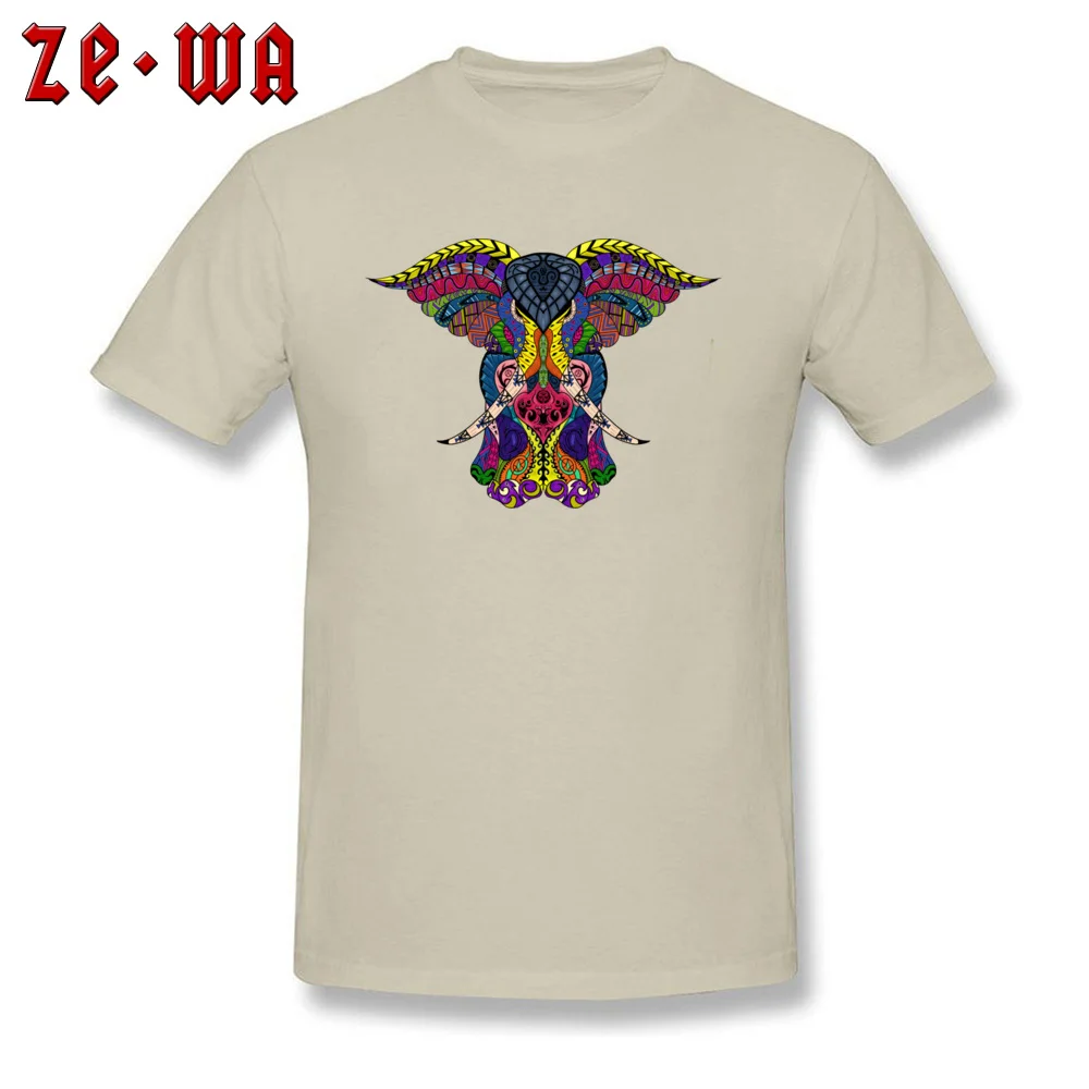 MK Tribal Elephant Colored Pure Cotton T Shirt for Men Design Top T-shirts Custom 2018 Newest O-Neck Tops Tees Short Sleeve MK Tribal Elephant Colored beige