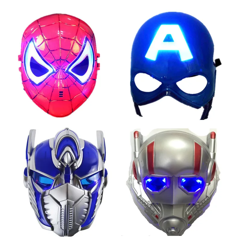 LED Light Masks Superhero Captain America &amp Spiderman Optimus Prime Mask For Adults Kids Party Halloween Birthday Gift 2pcs/lot |