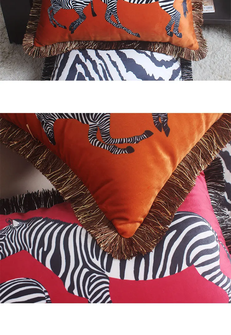 Декоративные диванные подушки для дома, простая современная фланелевая кружевная наволочка с принтом зебры и бахромой, наволочка для дивана