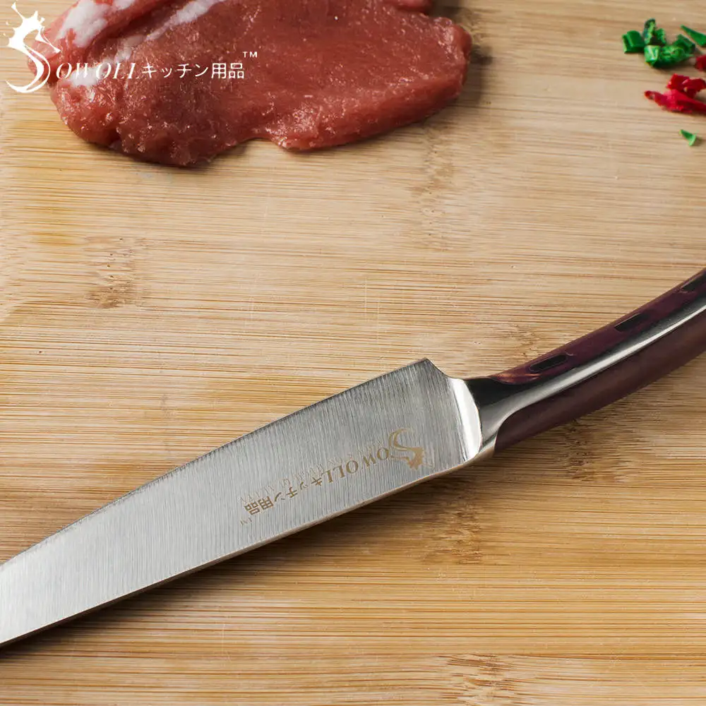 SOWOLL Seamless Welding 4CR14 Stainless Steel Kitchen Knife 5 inch Non-stick Utility Knife Energy-saving Cutter Kitchen Tool