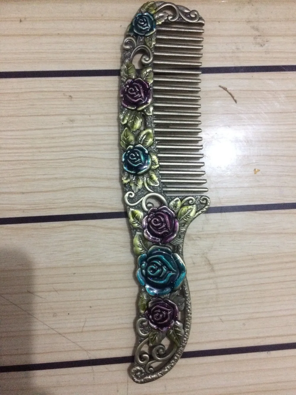 

China Miao silver hand carved colours flower rare lucky comb metal handicraft