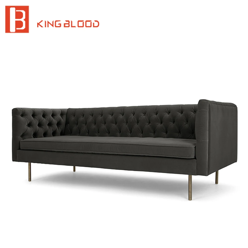 Turkish style Furniture Black Velvety 3 Seater Chesterfield Sofa couch Set Living Room