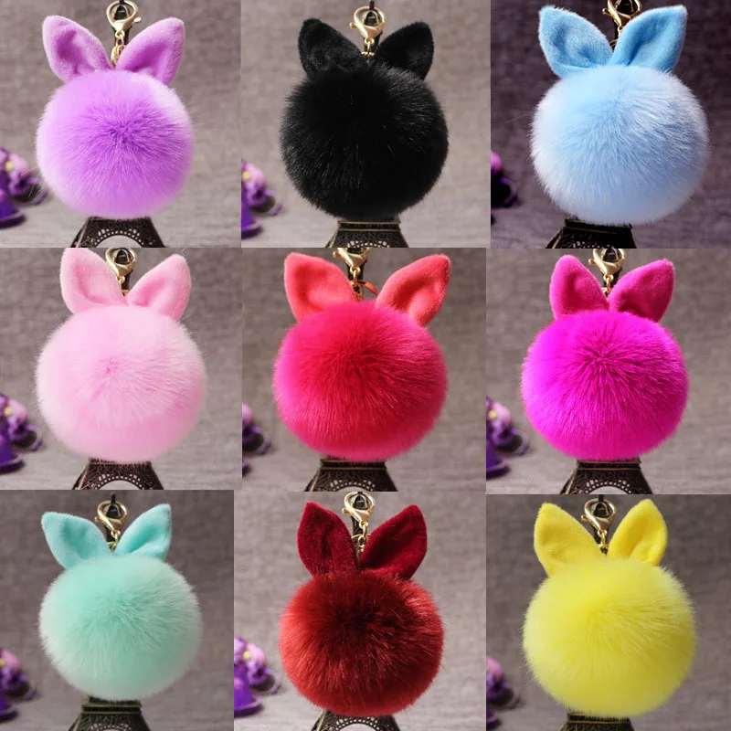 

Fur Pom Pom Keychains Fake Rabbit fur ball key chain porte clef pompom de fourrure fluffy Bag Charms bunny keychain Keyring 2019