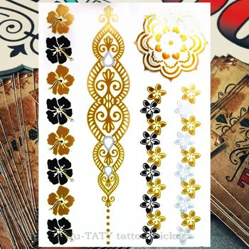 

Nu-TATY 24 style Temporary Tattoo Body Art, Gold Flower vine Designs, Flash Tattoo Sticker Keep 3-5 days Waterproof 21*15cm
