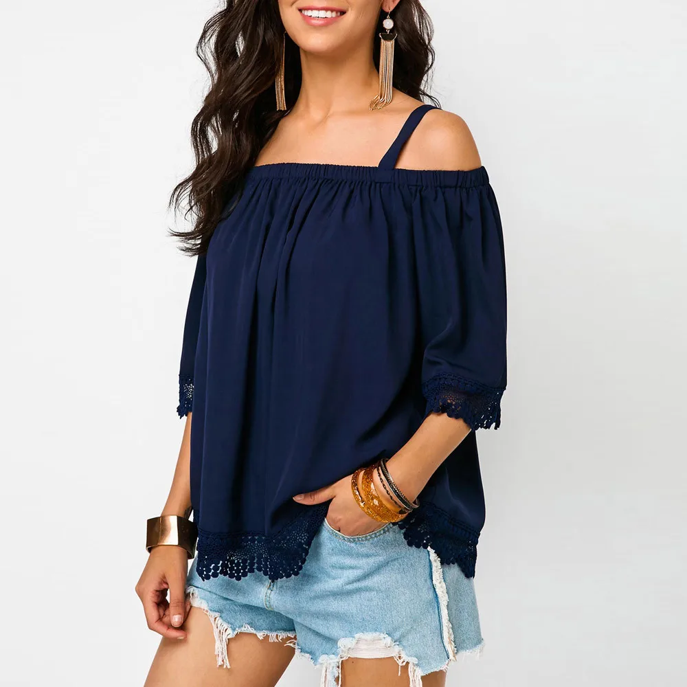 Fashion Lace Women Blouse Off Shoulder Plus size Slash neck Tops Loose Tunic summer Blouses Femme Shirt Beach Wear blusas Blouses