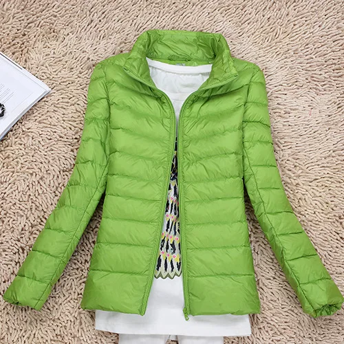 6XL размера плюс зимняя куртка Для женщин 90% белая утка вниз Ультра тонкая пуховая куртка женская одежда с длинными рукавами и карманами пуховая куртка, парка - Цвет: green
