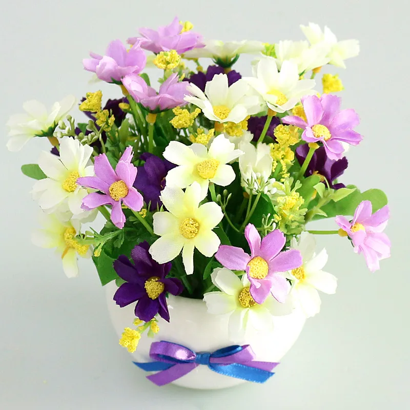 Flone Mini Artificial Small Potted Plants Silk Flower Simulation Flower Bonsai Home Wedding Party Decoration Fake Flowers (23)