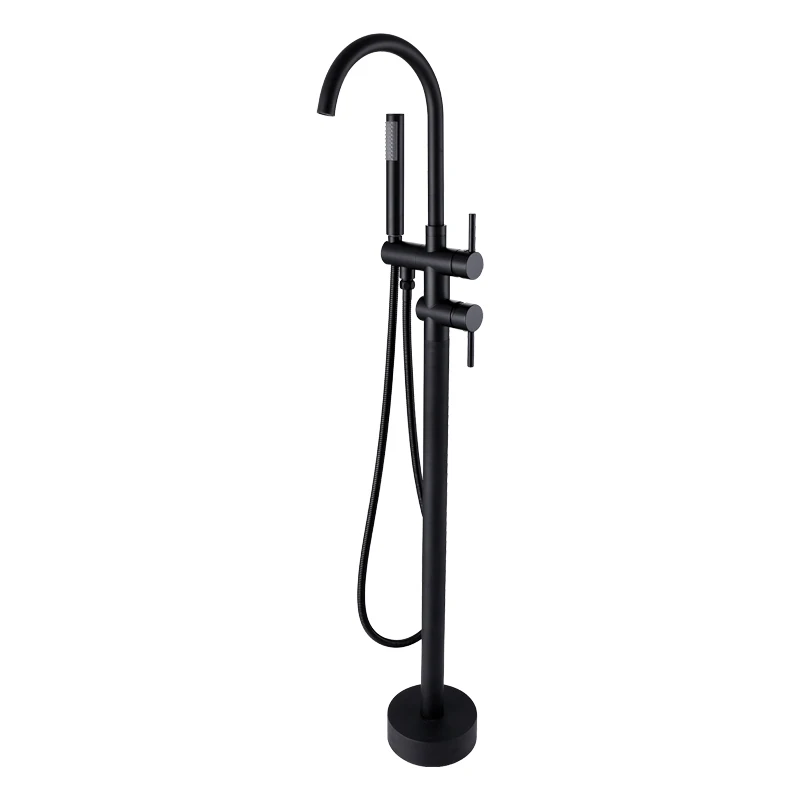 

Free ship Matte black Bathroom Floor Mount Bath Clawfoot Tub Filler Faucet Handshower Bathtub tap