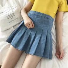 Джинсовые юбки для Для женщин Лето Винтаж джинсовая юбка в складку Высокая Талия милые Мини-юбки Женский#5174