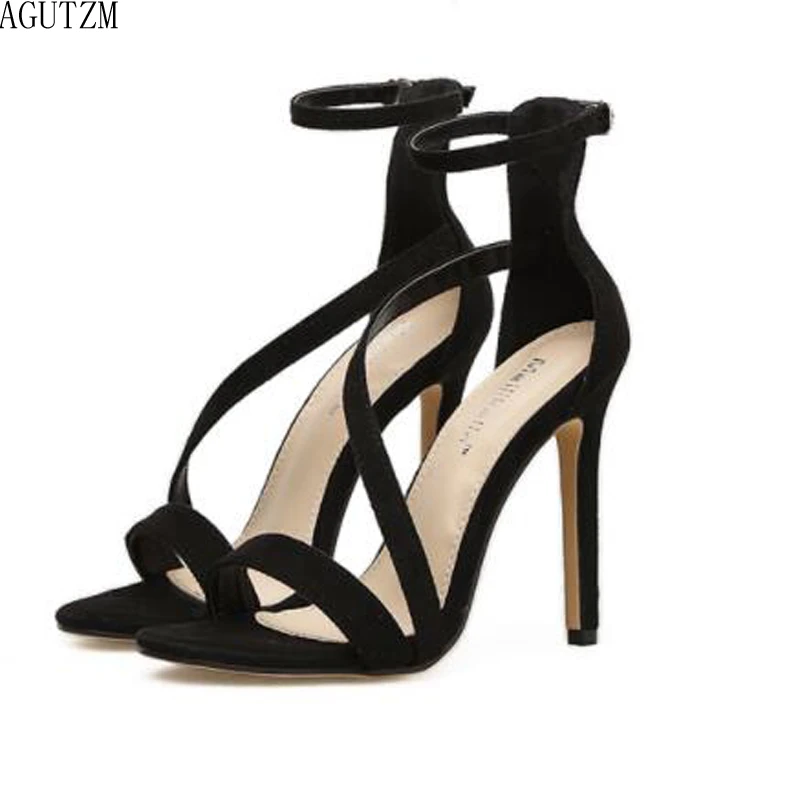 

AGUTZM Women Sandals High Heels Summer Thin Heel PU Leather Peep Toe Sexy Party Shoes Sandal Feminina Z13