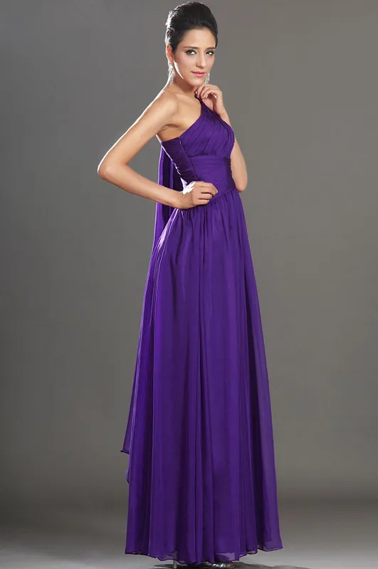 Фиолетовые Вечерние платья A-Line одно плечо шифоновые длинные, обшитые бисером официальная Вечеринка вечерние платья для выпускного вечера; Robe De Soiree