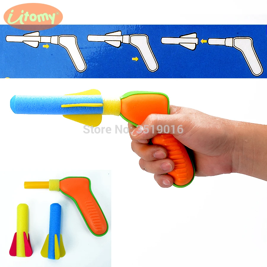 Jeu de pistolet jouet Blaster à Air pulsé Pop Shotz avec 2 types de fléchettes en mousse Sport de plein Air jouets de pression de fusée en mousse souple pour enfants